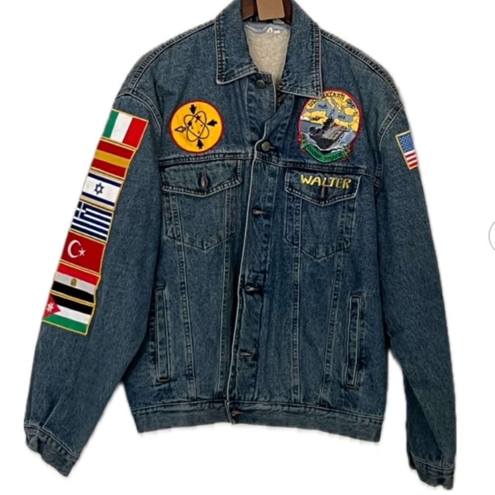 Vintage Denim Sherpa Jacket with Patches